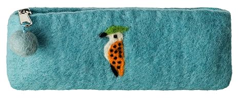 Maharanis FAIRTRADE Handgefertigtes Filzmäppchen Stifte Schlamper Kosmetiktasche Woody Woodpecker der Specht 20-21 cm aqua