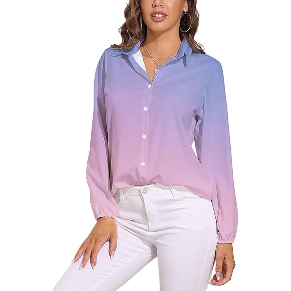 トップス Rose accent shirt blouse misty blue Light Blue Pink Artistry-337 Womens Shirts Button Down