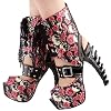 SHOW-STORY-Punk-Skull-Rose-Print-Stud-Buckle-Lace-UpPlatform-Bone-Heel-Club-Ankle-Bootie-SandalsLF80663