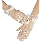 GRYUIRY Short Polka Dot Lace Gloves Bow Mesh Tea Party Glove for Women Wedding Bridal Gloves Hallowmas Prom Costume