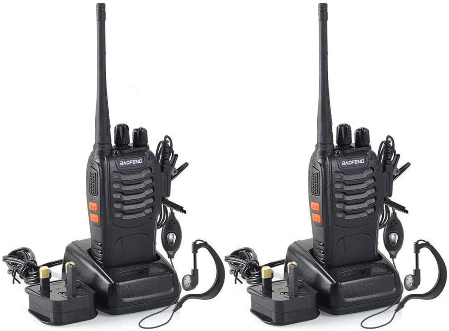 IMURZ Walkie Talkies BF-888S Rechargeable Long Range Two-Way Radio 16CH Walky Talky with Earpieces and LED Light Voice Prompt for Field Survival Biking and Hiking 2PCS