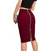 GORGLITTER Women's Full Length Back Zipper Pencil Skirt Slit High Waist Stretchy Knee Length Skirt