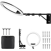 Ring Light Wall Mount with 3 Phone Holder 19", 45.7" Adjustable Boom Arm | 180&deg; Rotatable Space-Saving Wall Mount Lighting Design for Photography, Makeup, Tattoo, Beauty Salon, Barber Studio