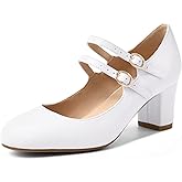 IDIFU Women's Dress Shoes for Women Pumps Mary Jane Heels Low Block Round Closed Toe Wedding Office Work