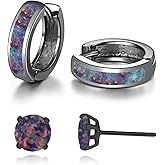 CiNily Huggie Earrings Opal Hinged Hoop Earrings Gold Plated Hypoallergenic Small Hoop Earrings for Women Teen Girls Men Sensitive Ears