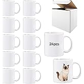 LaiHiulaan 24 Pack 11 oz sublimation mugs with boxes round handle tazas para 11oz ounce coffee cups for sublimation mug blanks bulk products (White, 11OZ)