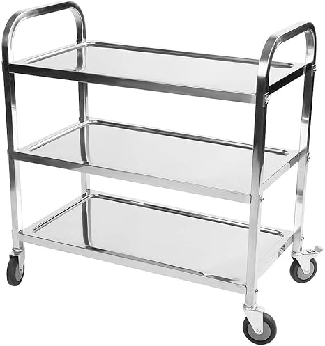 Cusco Chariot De Service Rangement Cuisine Desserte Avec 3 Plateaux A Roulettes En Acier Inox Hauteur 90cm Restaurant Hotel Et Maison Amazon Fr Cuisine Maison