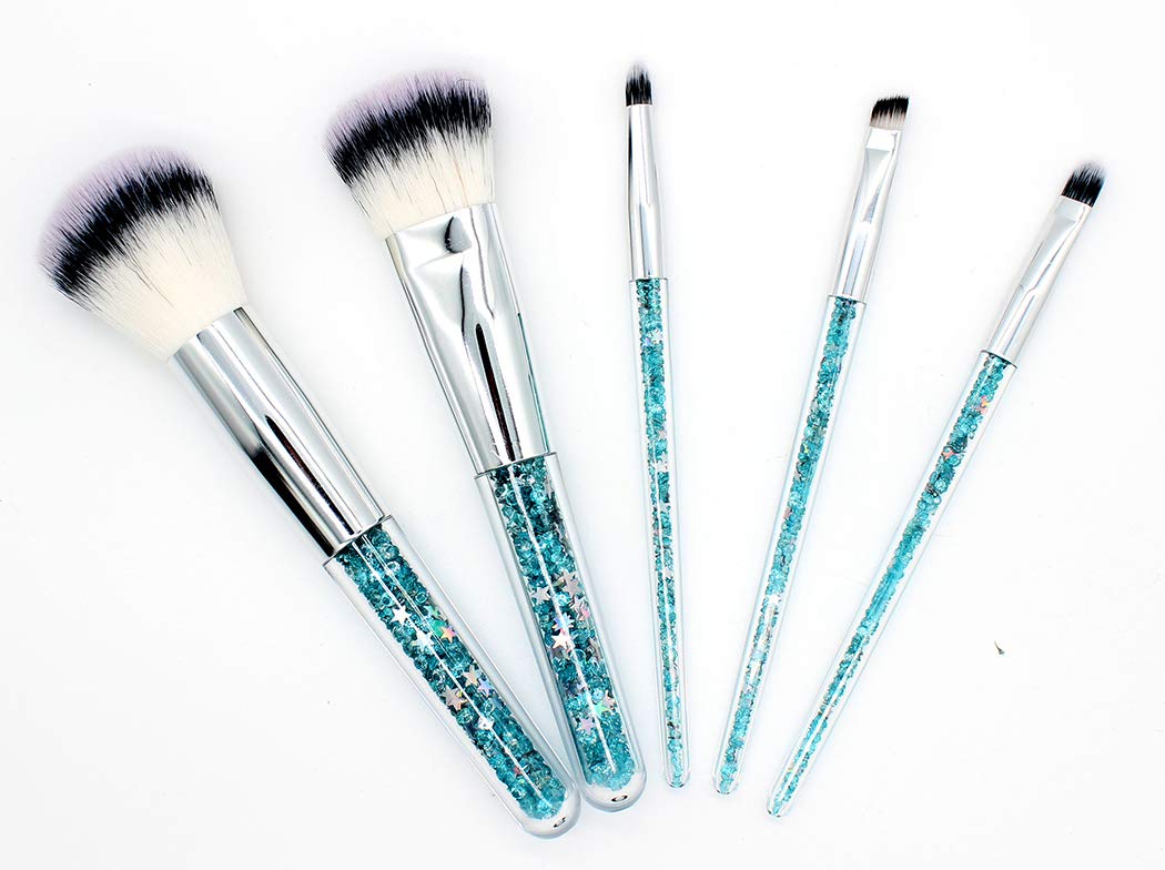 Ranvi 5 PCS Fashion Drilling Sand Makeup Brushes Set Foundation Cosmetic Brush Tools with Bag - Blue