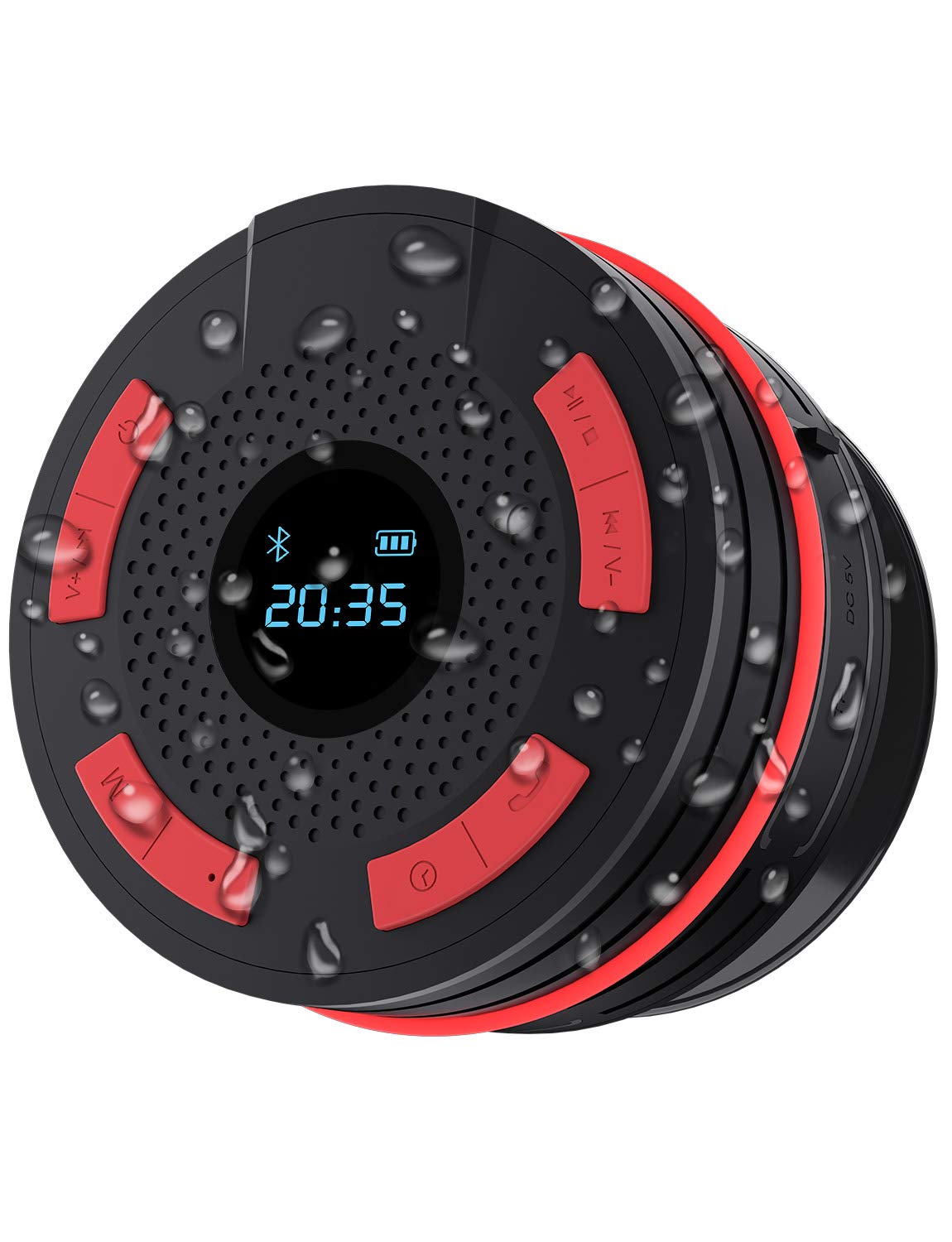 Shower Radio Bluetooth Speaker - 5.0 Waterproof Bathroom Radio, CIYOYO Wireless Shower Speakers with Clock Suction Cup Lanyard FM Radio LCD Display Built-in Mic 10 Hours Music Play