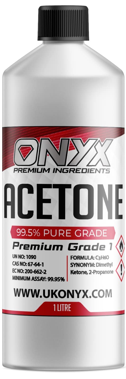 Onyx 1 Litre Acetone 99.5% Pure High Strength Acrylic Nail Tip Polish Remover UV/LED Gel Soak Off 1000ml Clear