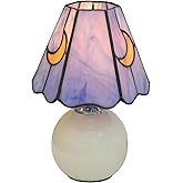 KIPHEPI Mushroom Lamp Tiffany Lamp Stained Glass Table Lamp Moon Cute Small Bedside Lamps for Living Room Home Decor,Unique A