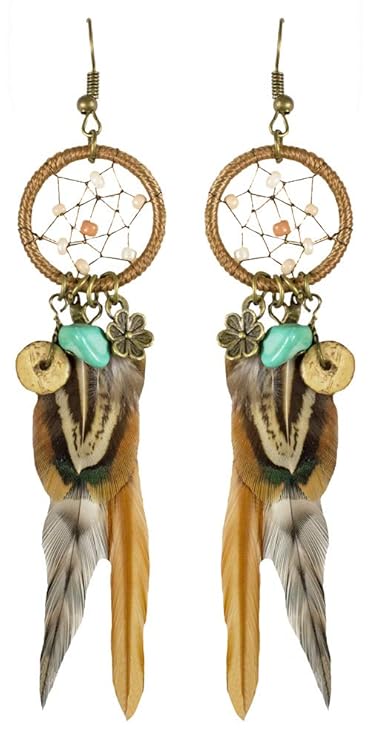 Das Kostümland Feder Ohrringe Traumfänger zum Indianerin Kostüm - Ohrhänger Damen Modeschmuck Zubehör Indianer Wilder Westen 