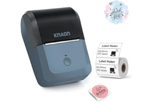 KNAON Bluetooth Label Maker Machine with Tape, Y50P Portable Thermal Sticker Maker for Home Office, Small Bussiness & School – Logo Stickers Printer – Includes 230 Labels, Black