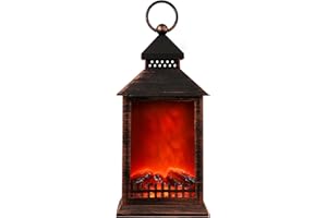 Portable Fireplace Lantern, Wjiang Decorative Fireplace USB/Battery Operated Fireplace Lights, LED Fireplace Lamp for Indoor Outdoor, Tabletop Fire Lamp for Home Decor Helloween Christmas (9inch)