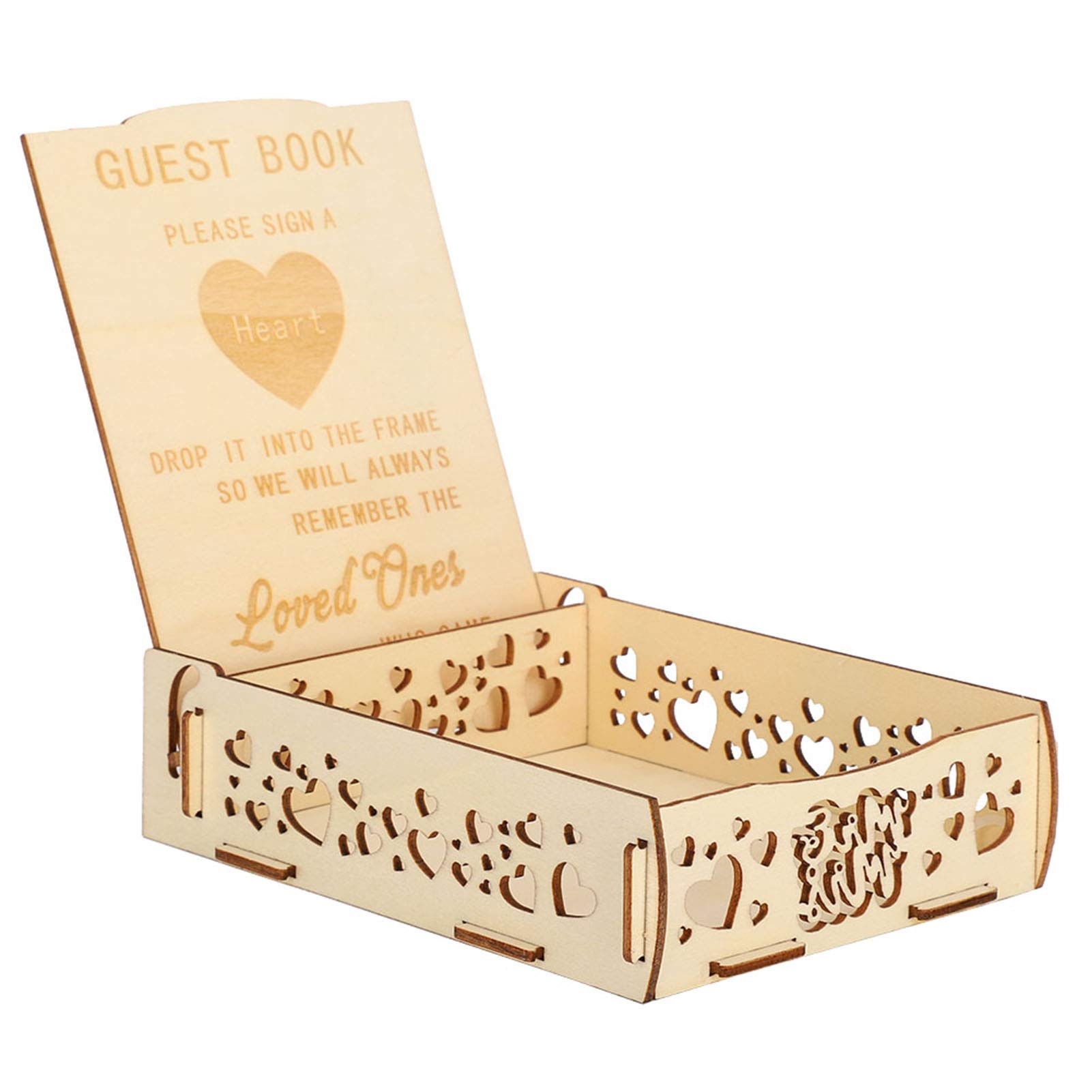 Fdit Wooden Guest Book Message Box Romantic European Gift Card Holder for Wedding Baby Shower Birthday Signature Supplies (6.7x5.3x1.7in)