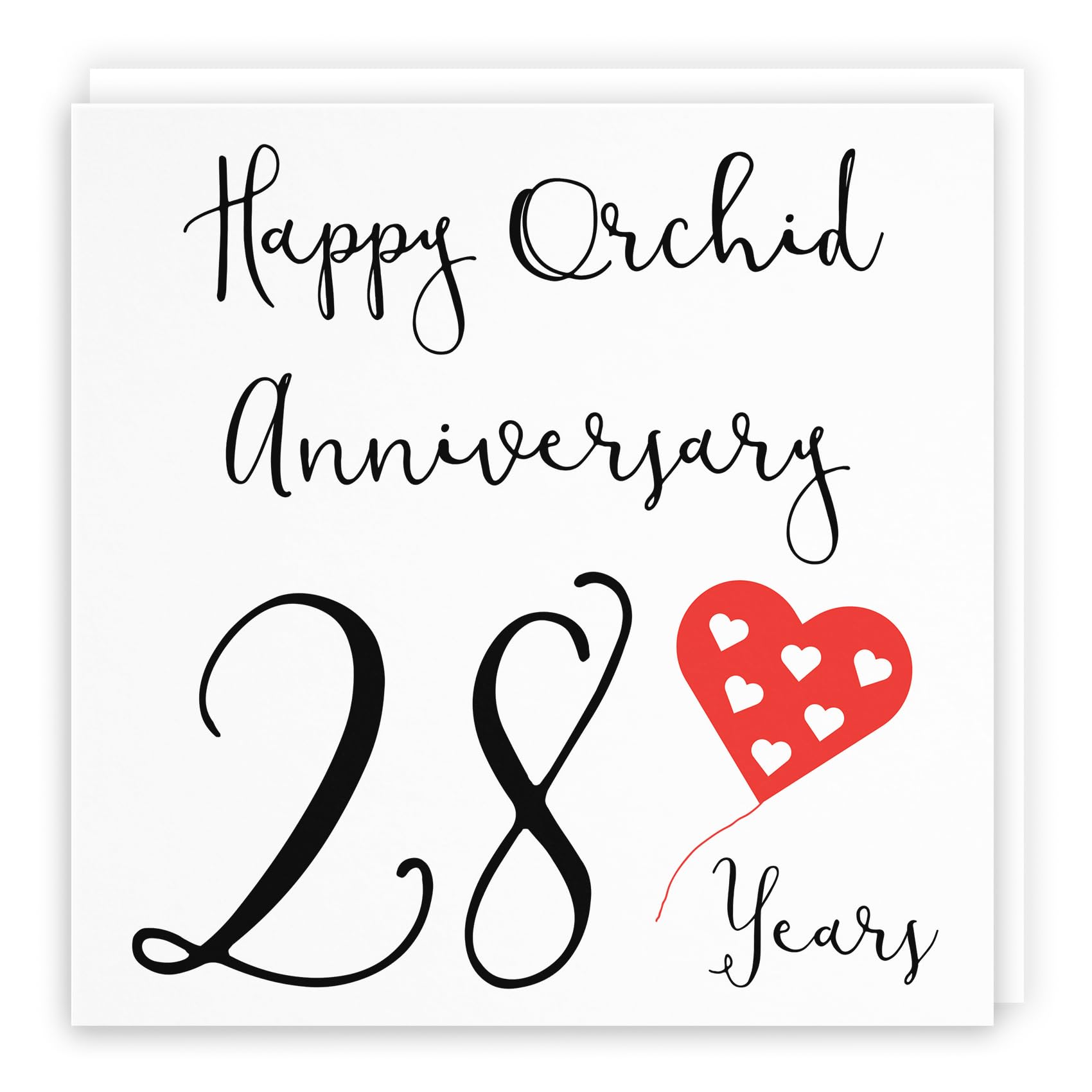 Hunts England - Large 28th Wedding Anniversary Card - Happy Orchid Anniversary - 28 Years - Red Heart Collection - Large - 210 x 210 mm - Fun Card - For Him, Her, Couples, etc.