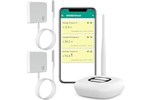 MOCREO WiFi Thermometer Freezer Alarm, Email Alert, App Notification, Data Record Export, No Subscription Fee, Remote Wireless Temperature Sensor for Refrigerator, Freezer, Hot Tub (2 Pack) …