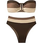 SweatyRocks Women's High Waisted Bikini Sets Color Block Strapless Bathing Suit Bandeau Swimsuits