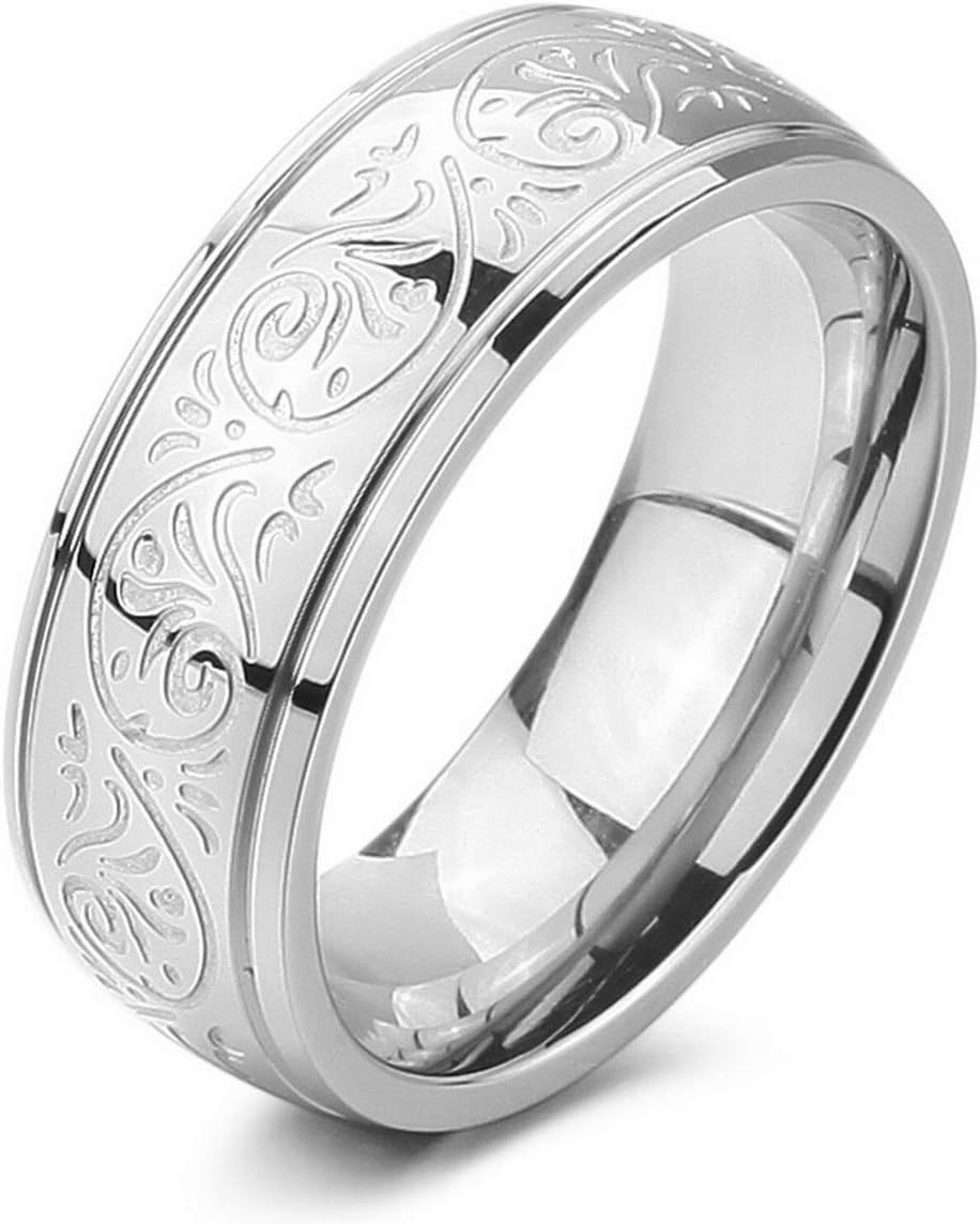 7mm Stainless Steel Ring Band Silver Gold Two Tone Black Engraved Florentine Design Size 4~15 Men