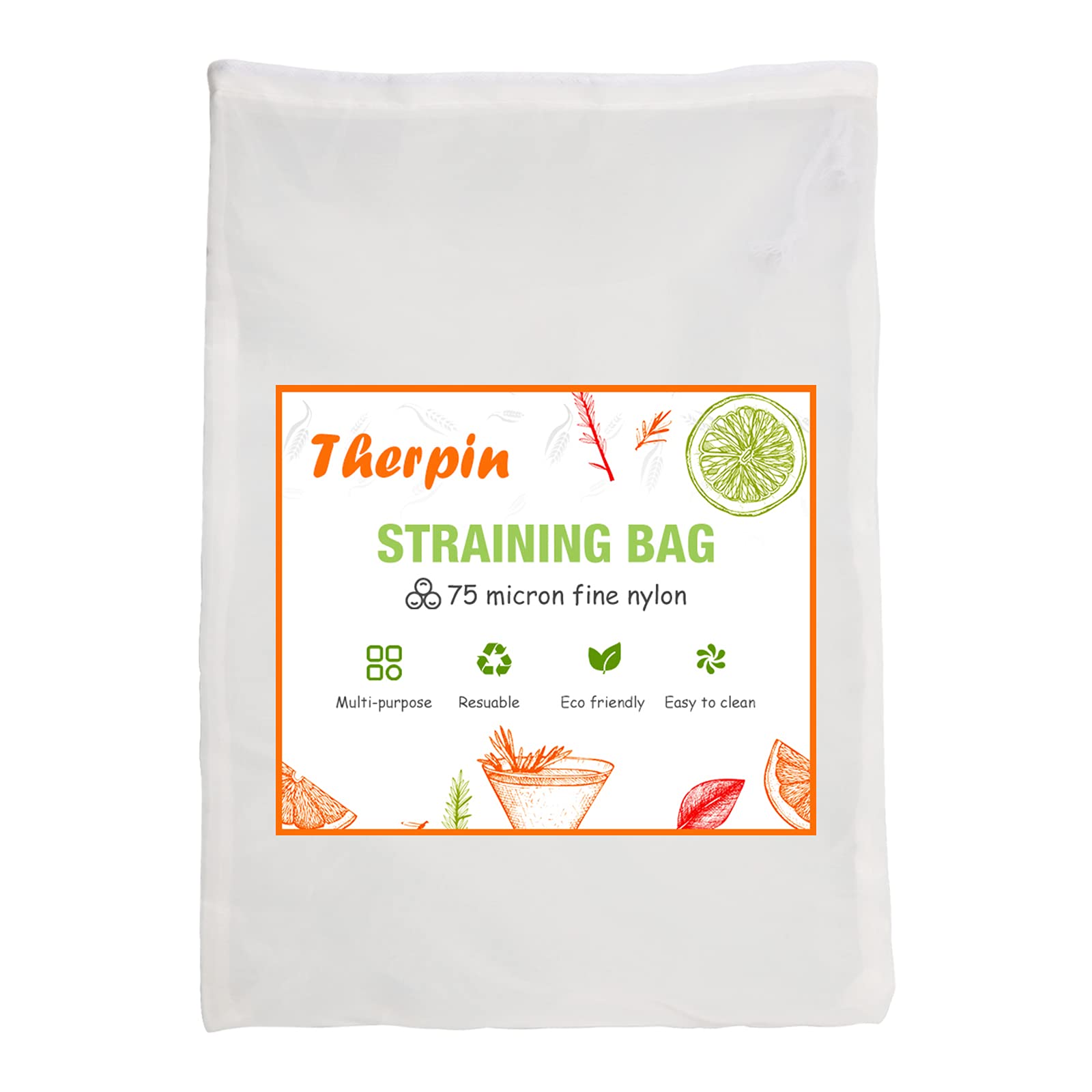 Therpin Nylon Straining Bag Fine Mesh Food Strainer Filter Bags for Nut Milk, Green Juice, Cold Brew, Home Brewing (30cm x 45cm)