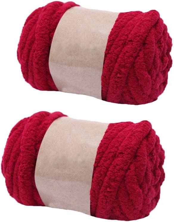 2Pack Chunky Knit Chenille Yarn Bulky DIY Yarn Wine Red Jumbo Fat Chenille Yarn Arm