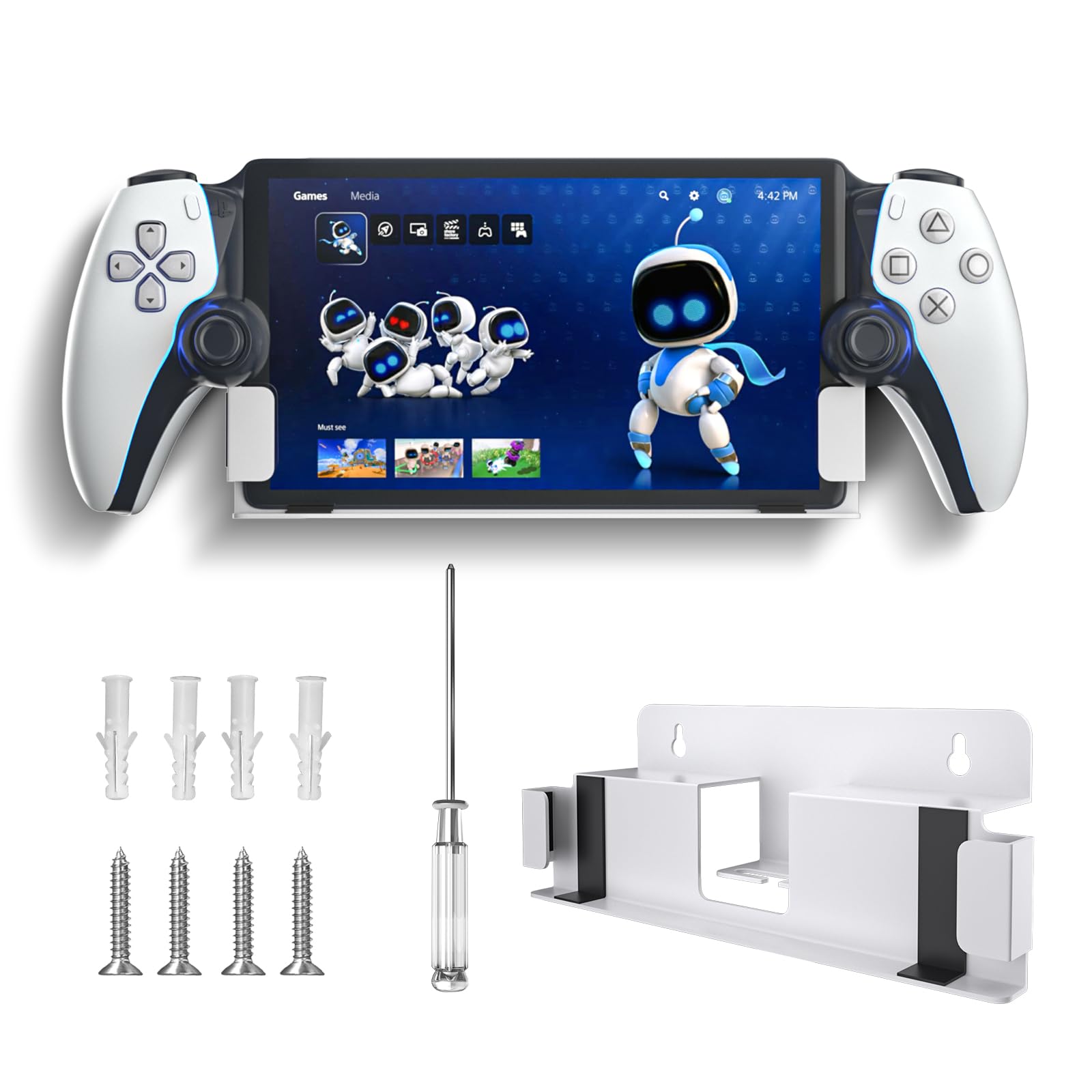 WUXIDIXI PlayStation Portal Wall Mount, Wall Mounting Kit for Playstation Portal Remote Player on Wall Near Or Behind TV, Display and Storage Metal Bracket for PS Portal Accessories - White
