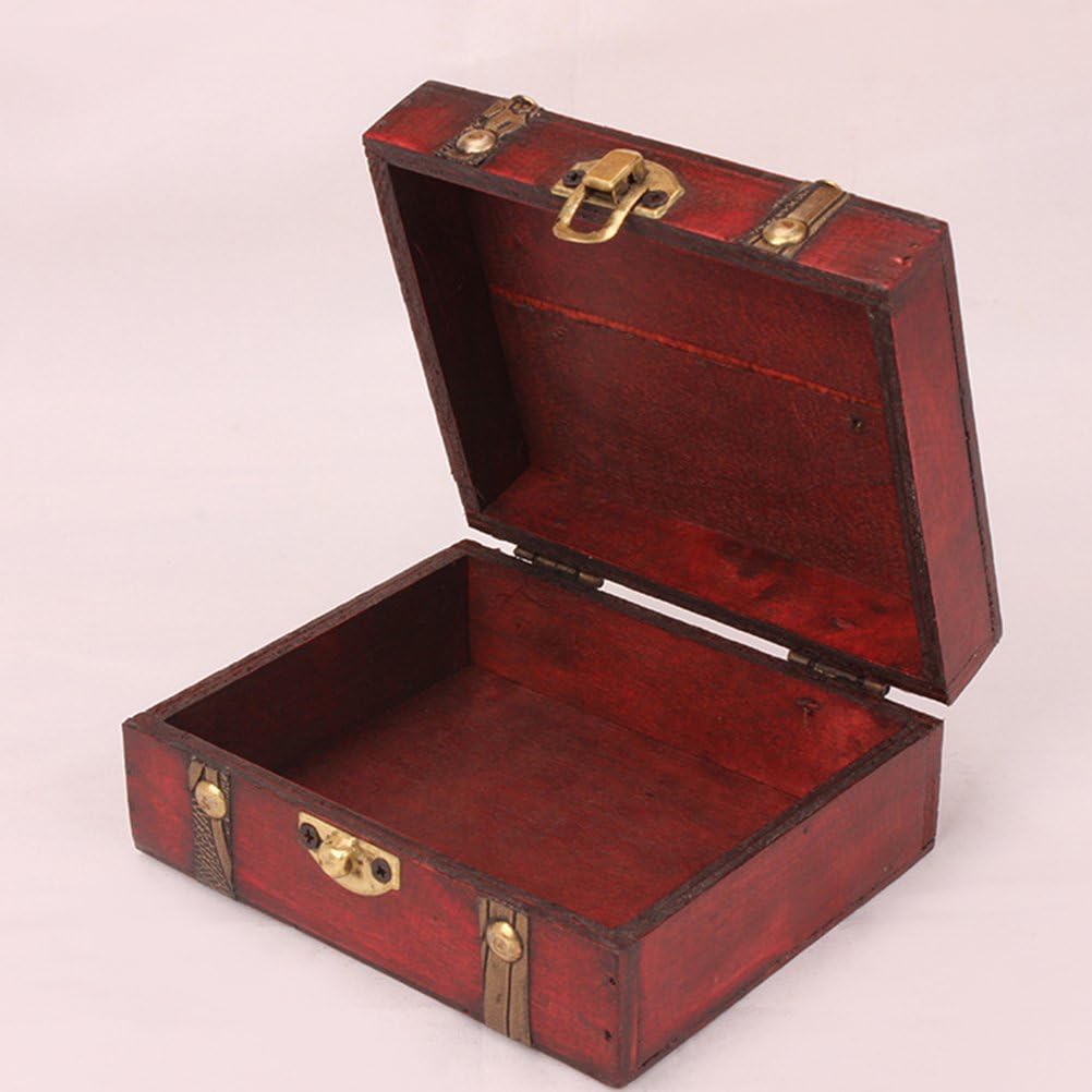 OUNONA Wooden Pirate Treasure Chest Vintage Lock Jewellery Storage Box Case Organizer Birthday Gift Party Favors: Home & Kitchen