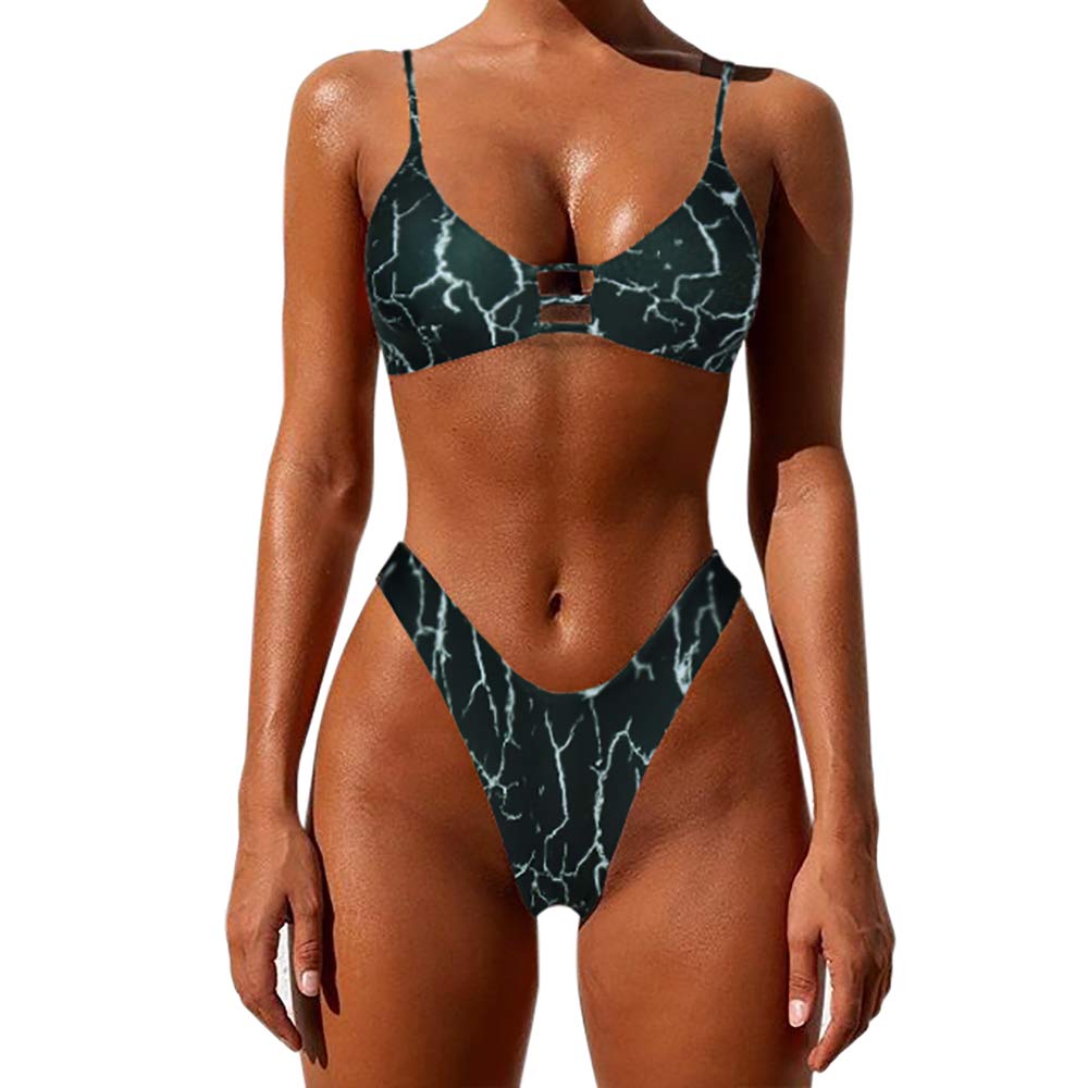 MOOSLOVER Women's Push-up V Neck Bikini Top High Cut Cheeky Bottom 2 Piece Bikini Set Swimsuits 