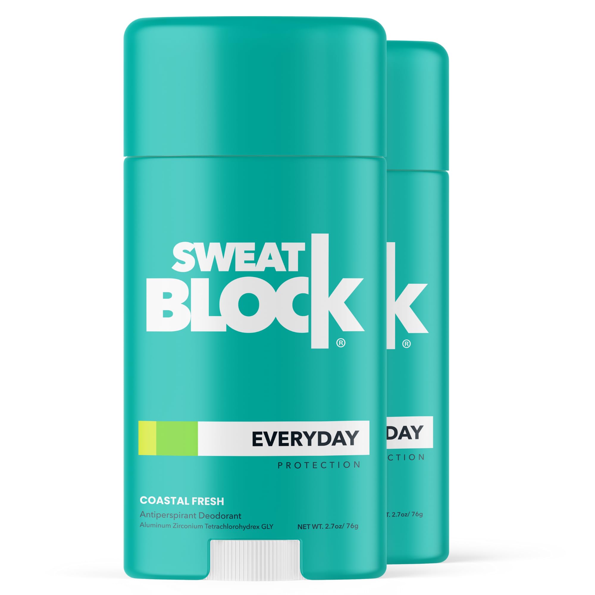 SweatBlock Deodorant Antiperspirant Stick for Men & Women - 24-Hour High Degree Sweat & Odor Protection - Non-Irritating Smooth Glide - Coastal Fresh Unisex Scent - 2.7oz (2 Pack)