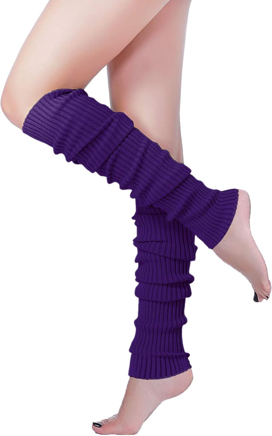 v28 Women 80s Party Warm Costume Marathon Knit Long Socks Leg Warmers（T60-Brightpurple） at  Women’s Clothing store