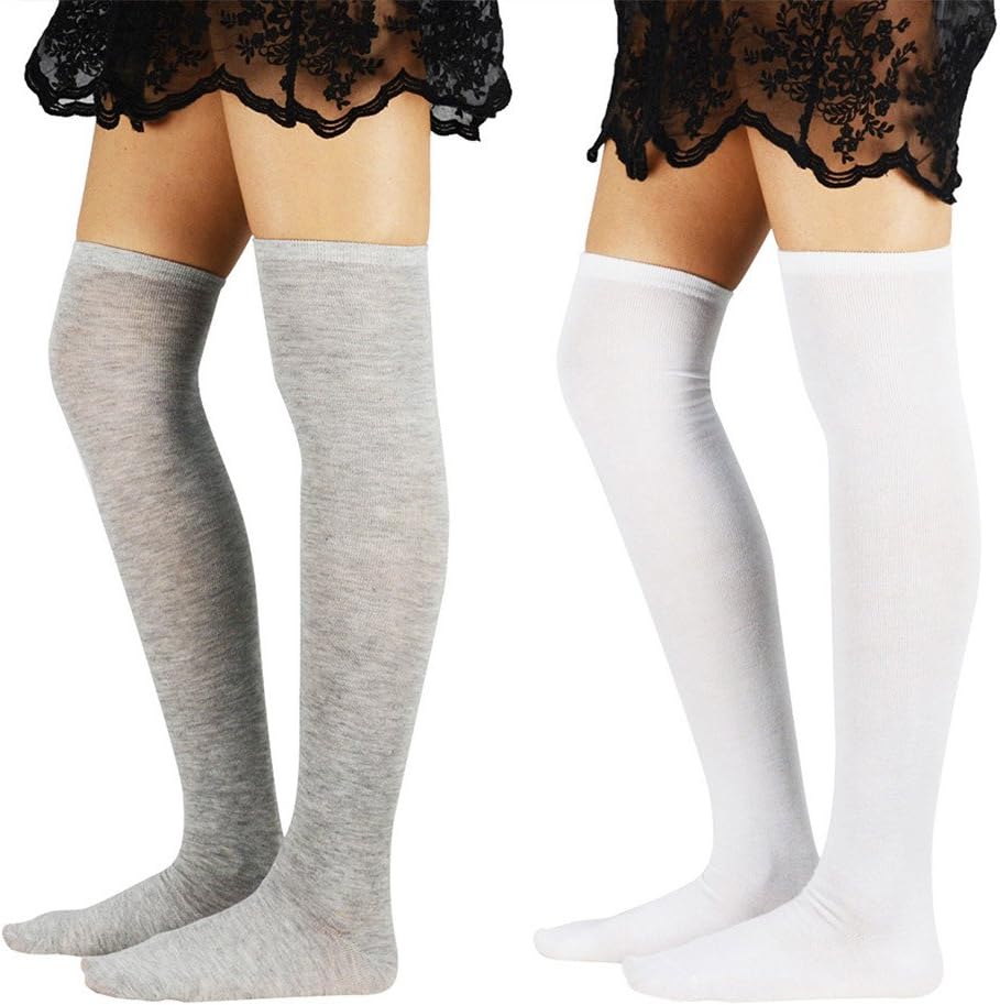 Azue Women Teens Pure Color Thin Over Knee Socks Fashion Athletic Cute Thigh High Stockings
