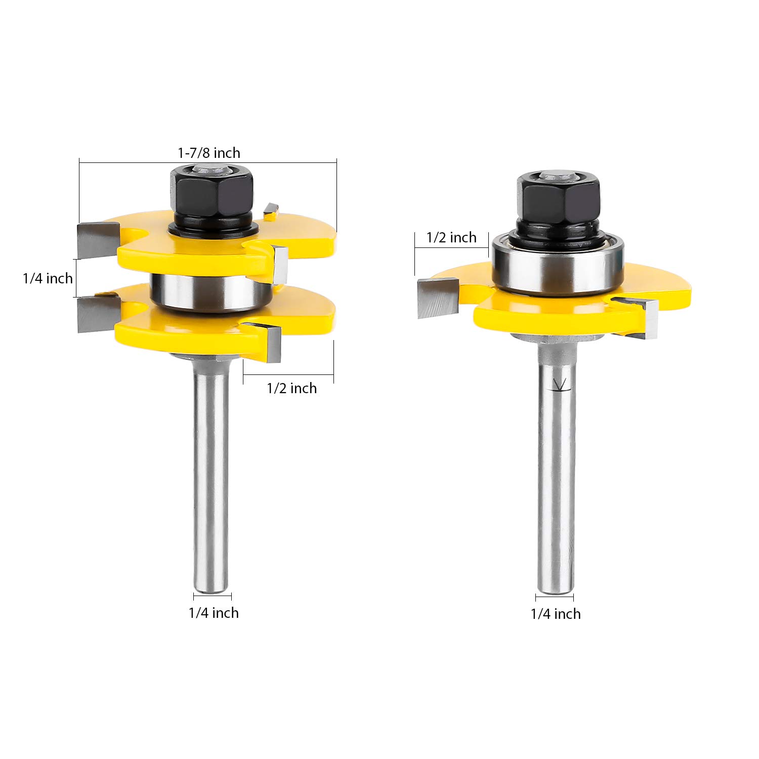 KOWOOD Tongue and Groove Set of 2 Pieces 1/4 Inch Shank Router Bit Set 3 Teeth Adjustable T Shape Wood Milling Cutter: Industrial & Scientific