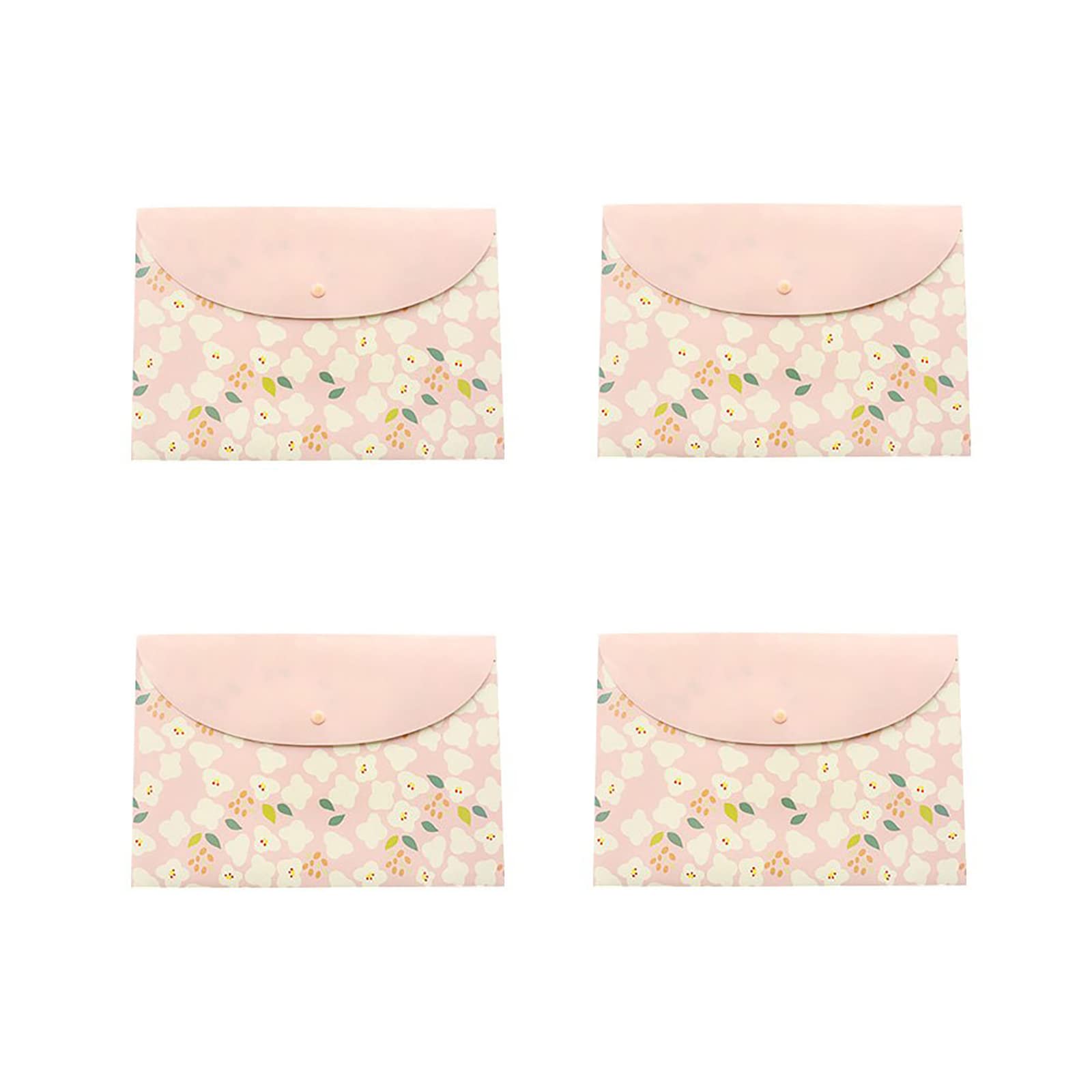 Vogueing Tool A4 Waterproof File Holder, Transparent A4 Pockets Cute Small Floral Plastic File Folder Stationery for School Office (4Pcs)