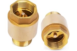 ChillWaves Brass In-Line Spring Check Valve DN15 1/2" Male x 1/2" Female Thread, One-Way Non-return Vertical Check Valve，Prevent Water Back-flow(2-PACK)