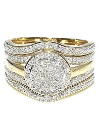 rings-midwestjewellery. com 4-Piece 10 K oro amarillo 0,66 quilates diamantes 19 mm de ancho Halo Estilo su y su novia Trio Anillos Set (I-J Color, claridad I2-I3)