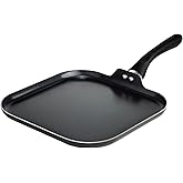 Ecolution Artistry Nonstick Square Griddle, Easy To Clean, Comfortable Handle, Even Heating, Dishwasher Safe Pots and Pans, 11-Inch, Black