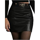 Floerns Women's PU Leather Bodycon Skirt High Waisted Metal Buckle Mini Skirt