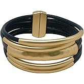 YKKZART Bracelets for Women Leather Bracelet Multi-Layer Rope Wrap Bangle 14k Gold Plated Cirle Hollow Tube Boho Cuff Bangle Bracelets for Women Gift