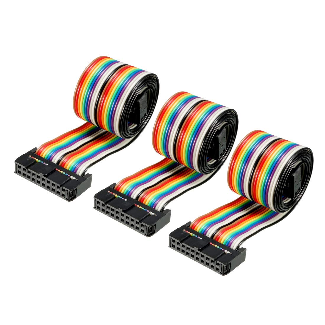 sourcing map IDC Rainbow Wire Flat Ribbon Cable 20 Pins 48cm Length 2.54mm Pitch 3pcs Type-B