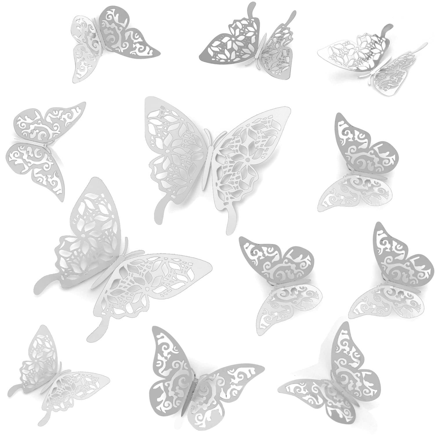 Tianorcan 3D Butterfly Wall Stickers 24 PCS 2 Styles 3 Sizes DIY Butterfly Decorations Removable Wall Stickers for Home Room Decor (Silver) โ image 1