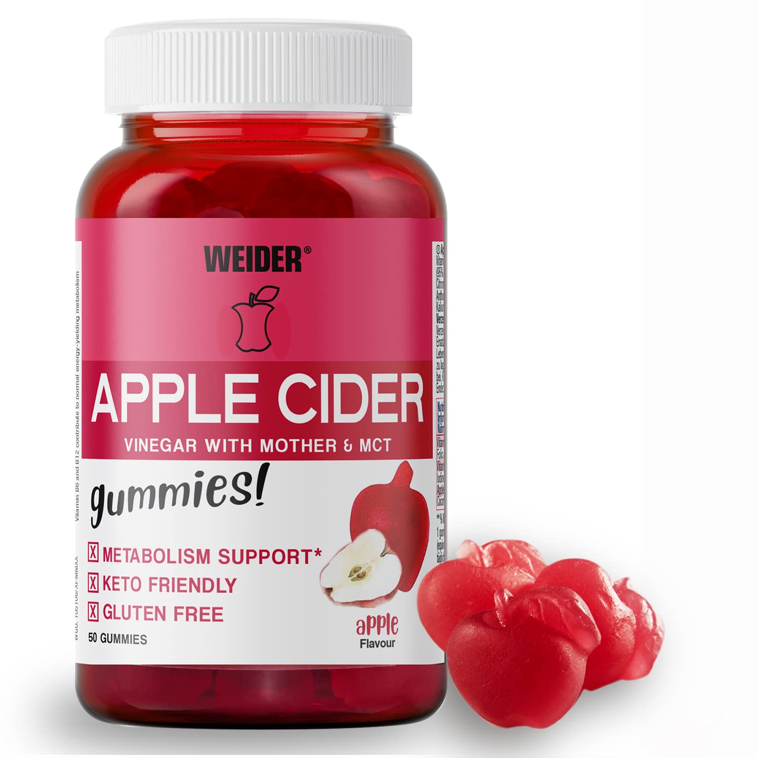 Weider Apple Cider Vinegar Gummies - Gummies with Apple Cider Vinegar and Coconut Oil - Vitamins B6, B9, B12 - metabolic Enhancement - Keto Diet - Vegan - allergen Free - 50 Gummies