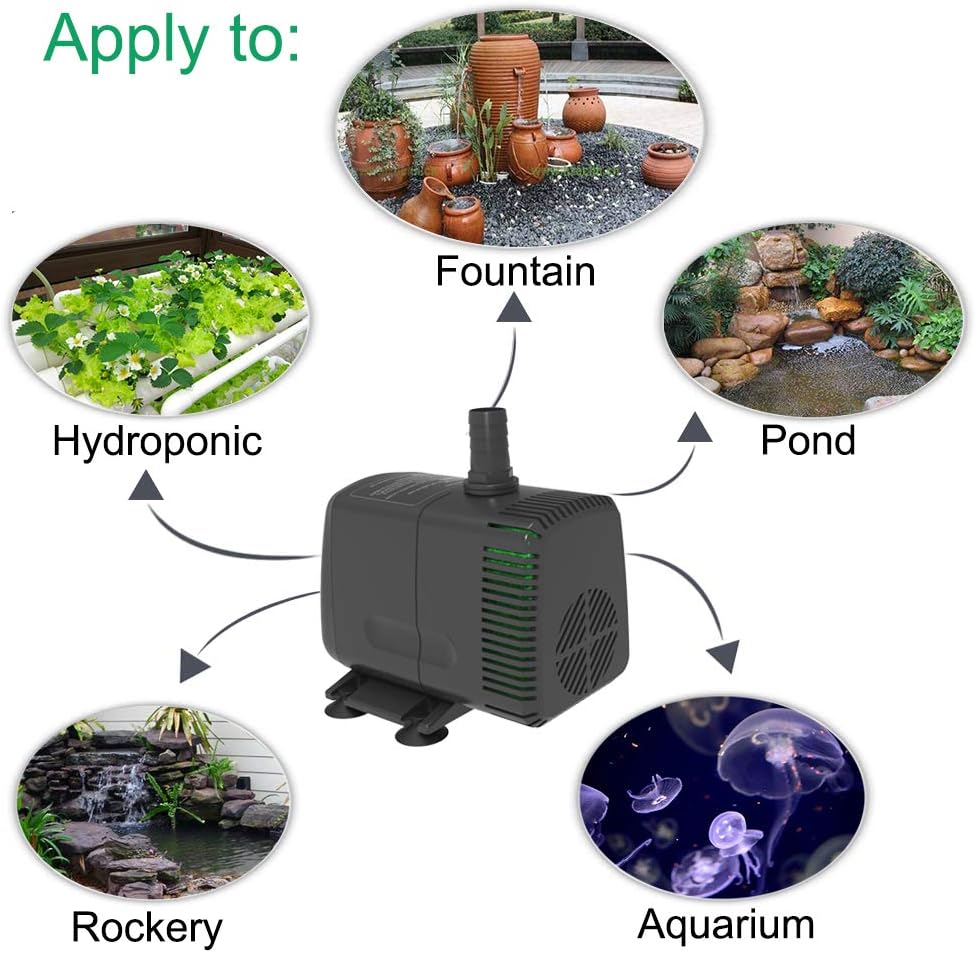 Knifel Submersible Pump 880GPH Ultra Quiet with Dry Burning Protection 10.2ft High Lift for Fountains, Hydroponics, Ponds, Aquariums & More…………: Home Improvement