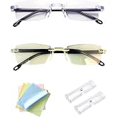 2 Pcs Auto Focus Glasses Self Adjusting, Intelligent Dual Focusing Eyeglasses Smart Zoom Reading Anti-Blue Presbyopia Glass Look Far And Near For Men Women With Case And Glasses Cloth (Yellow+White)