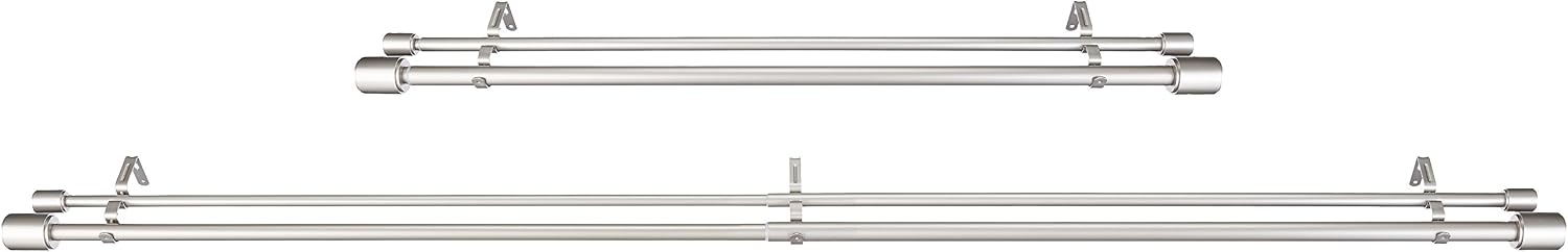 Amazon Basics Extendable Double Window Curtain Pole with Cap Finials, 19 mm Diameter, 91 to 183 cm, Nickel - Image 3