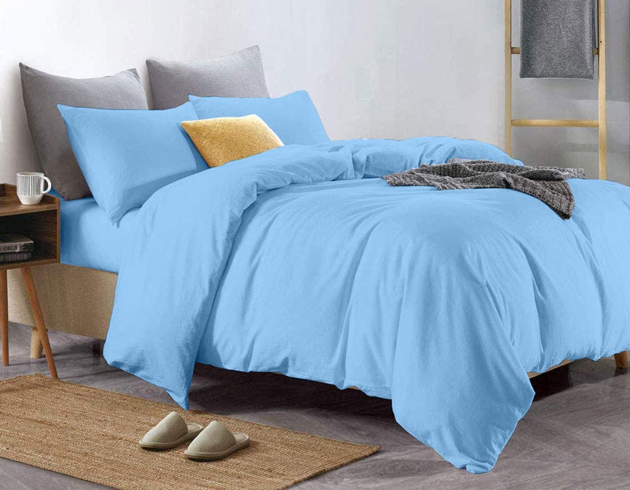 Euphoric Gifts 100% Pure Cotton (Egyptian Cotton) SUPER KING SIZE Duvet Cover Bed Set in Plain Light (Sky) Blue – Includes x1 Duvet Cover x2 Pillowcases and x1 Fitted Sheet