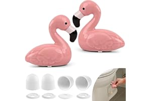 NEEXAN Pink Flamingo Toilet Bolt Covers Decorative Set – 2 Ceramic Flamingo Toilet Bolt Caps and 4 Universal Toilet Screw Cover Caps, Fun Bathroom Décor & Gift Idea