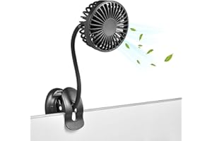GLOVION Clip on Fan Usb Mini Fan Battery Operated Desk Fan with Emergency Power Bank, Baby Stroller Fan Rechargeable Personal Fan Flexible Neck 3 Speeds Great for Beach Car Camping Dorm Bed Office-Black