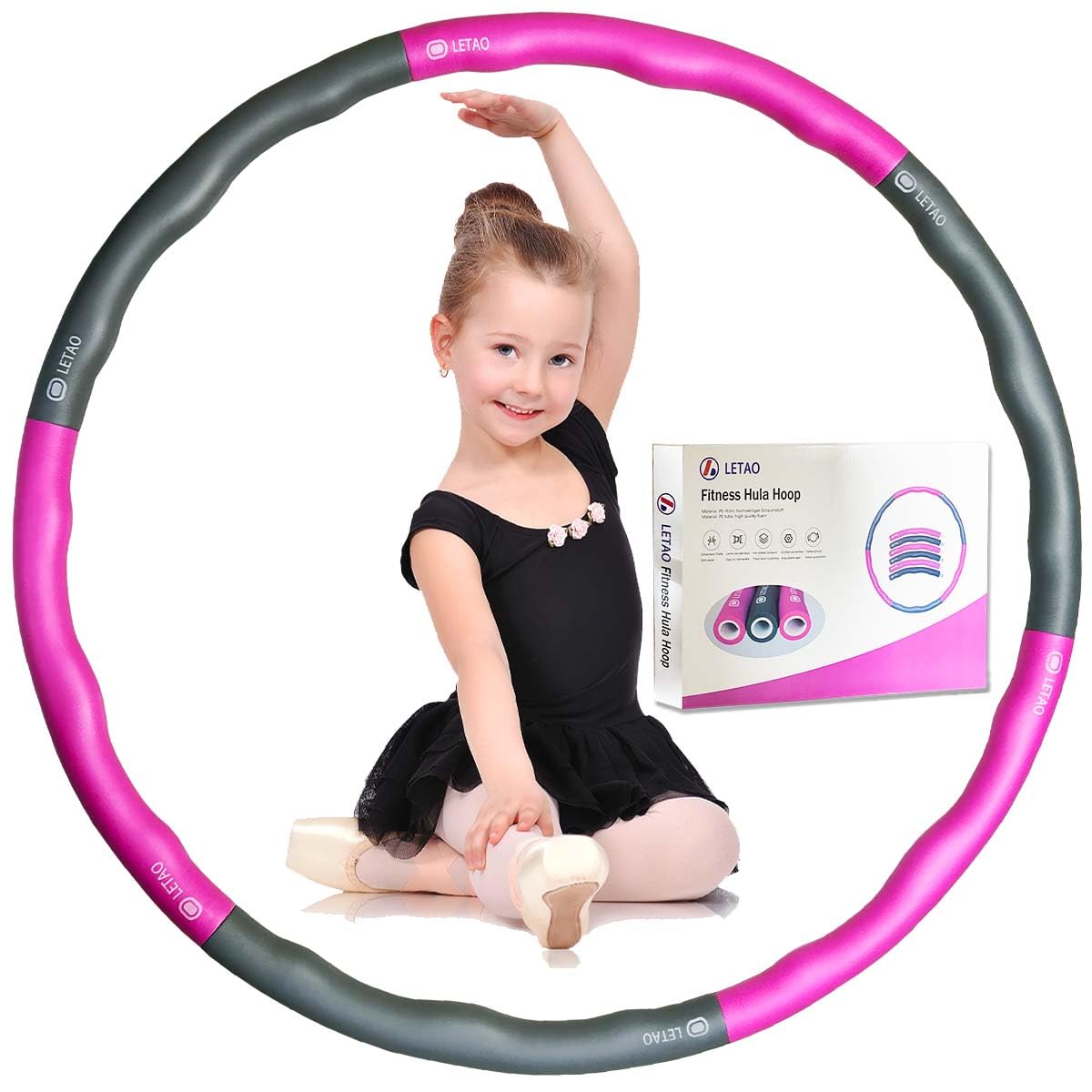 LETAO Hula Hoop kids for 4-8 Years 510 g | Pink-Grey Hula Hoop Kids | Can Be Removed | CE Certified | Includes Electronic Instructions