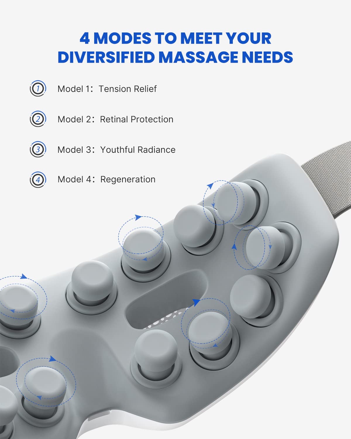 RENPHO Eye Massager for Migraines with Bluetooth Music, Vision Window, 16 Silicone Nodes, True View Finger Eye Mask Massage for Eye Relax, Reduce Eye Strain, Dark Circles, Improve Sleep