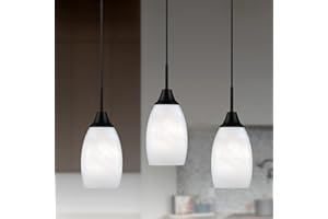 Viinew Mini Glass Pendant Light,4.72" Black White Hanging Lights 3-Pack Handblown White Oval Art Glass Hanging Pendant Light for Kitchen Island,Dining Room,Living,Foyer,Hallway, Entry